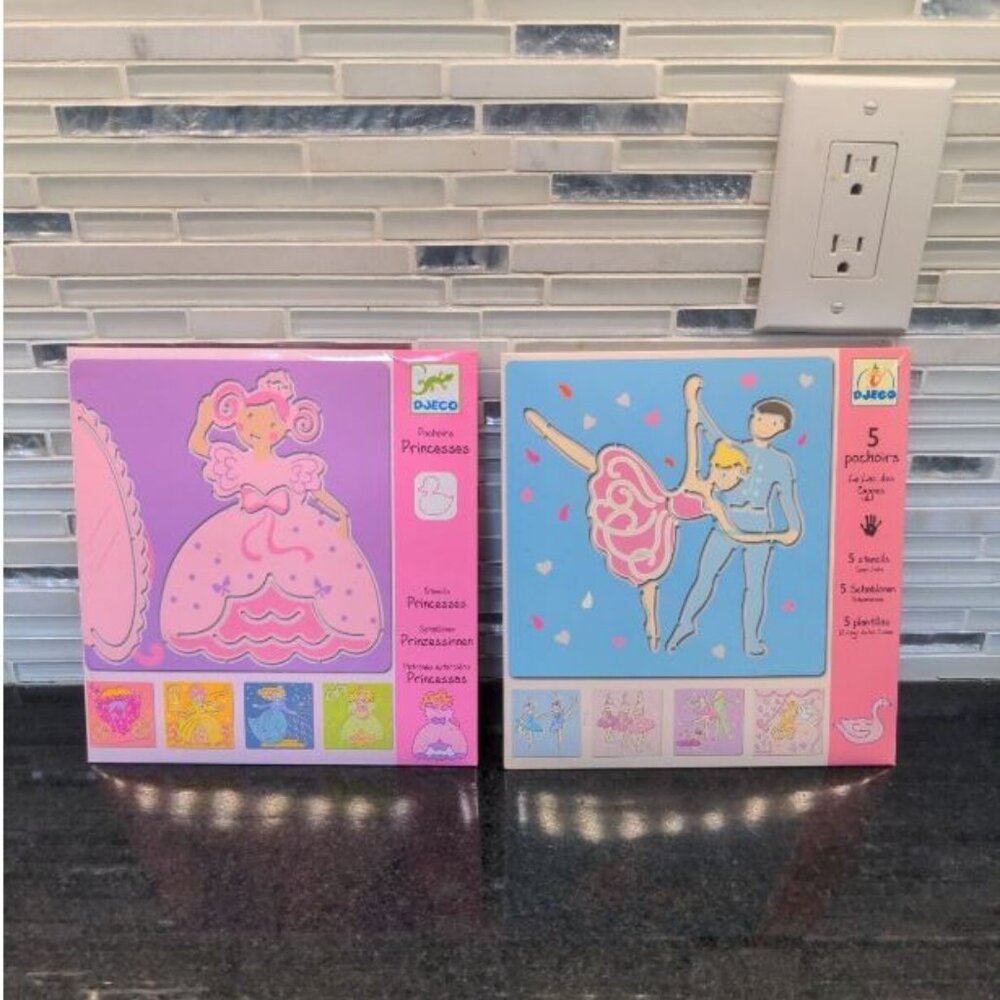 DJECO: Stencils Ballerina Ballet Princess Set of 2 Total 10 stencils France Arts